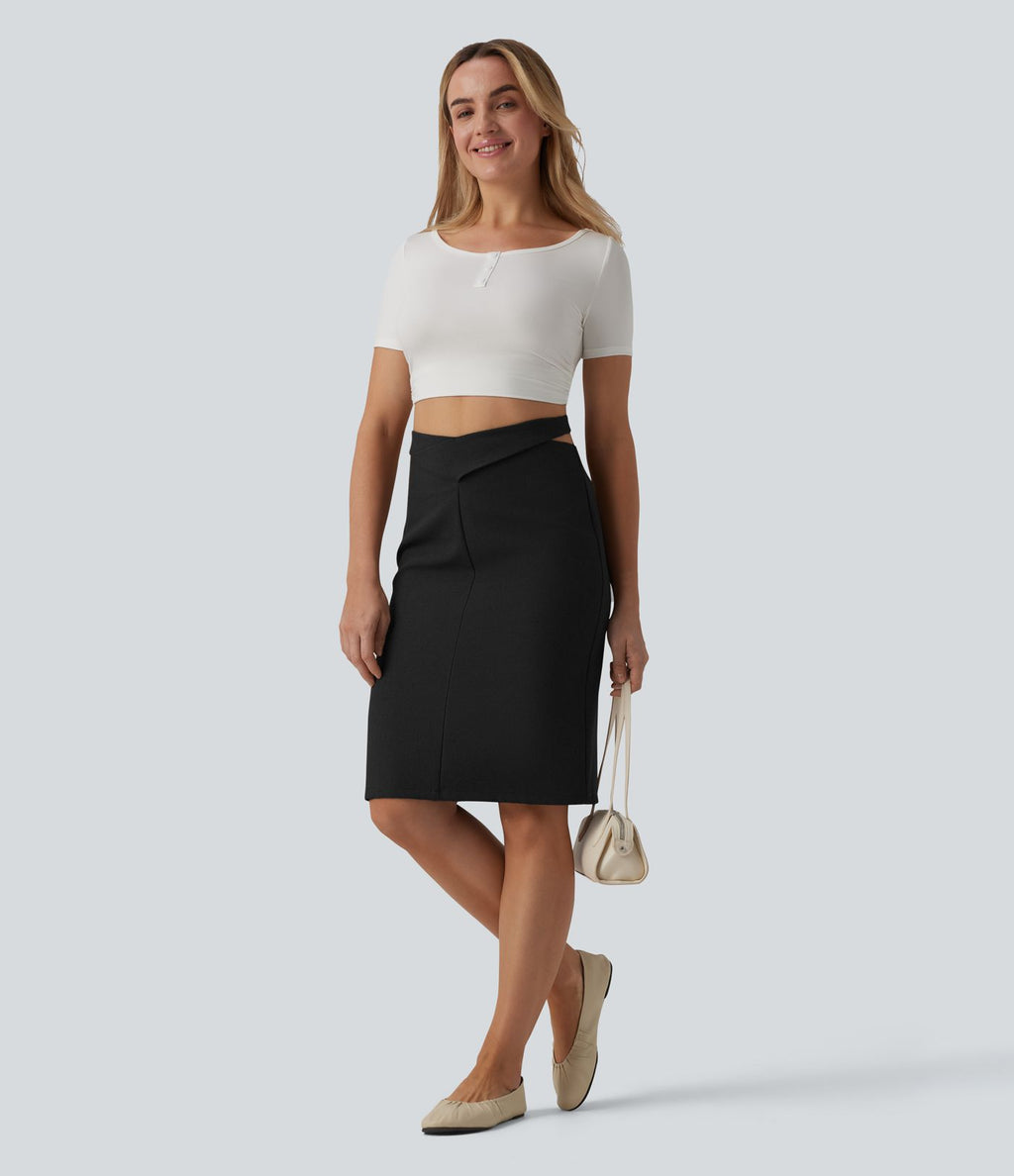 Jupe crayon casual mi-longue taille haute mélange lin à nœud dos