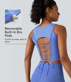 OneForm Seamless Flow Débardeur de yoga court col V avec brassière intégrée et laçage