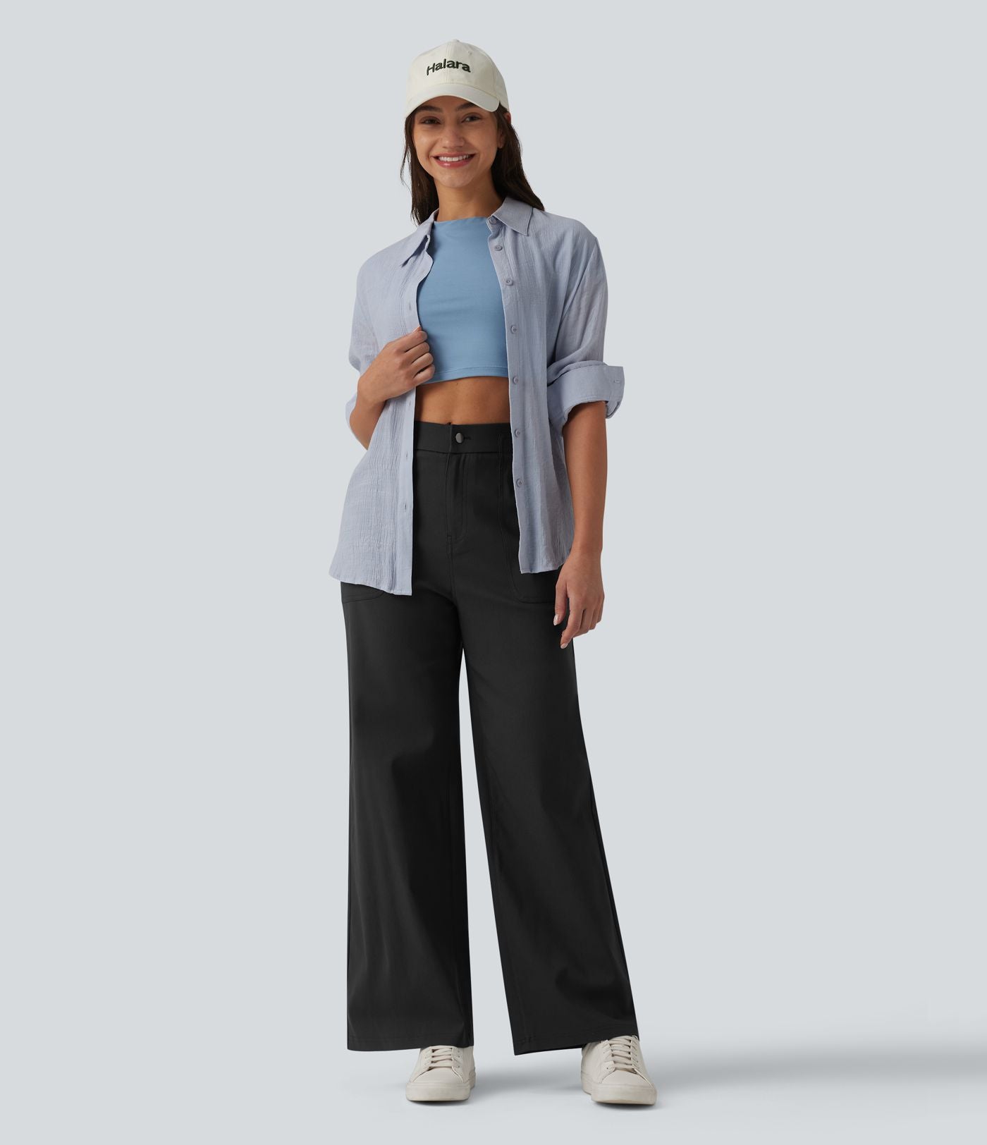 Pantalon casual droit taille haute avec poches