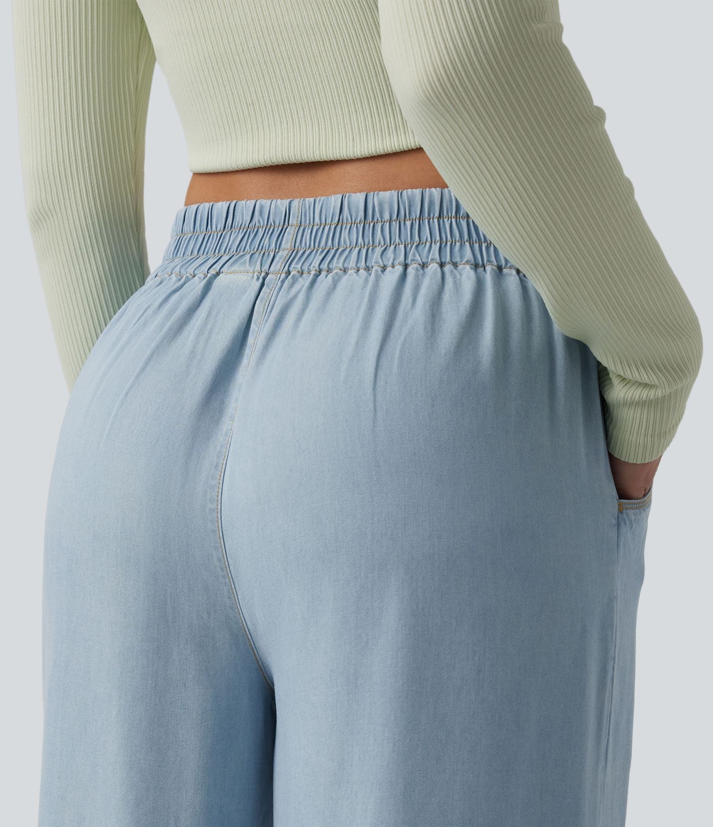 Jean 7/8 ample drapé en lyocell taille mi-haute avec poches