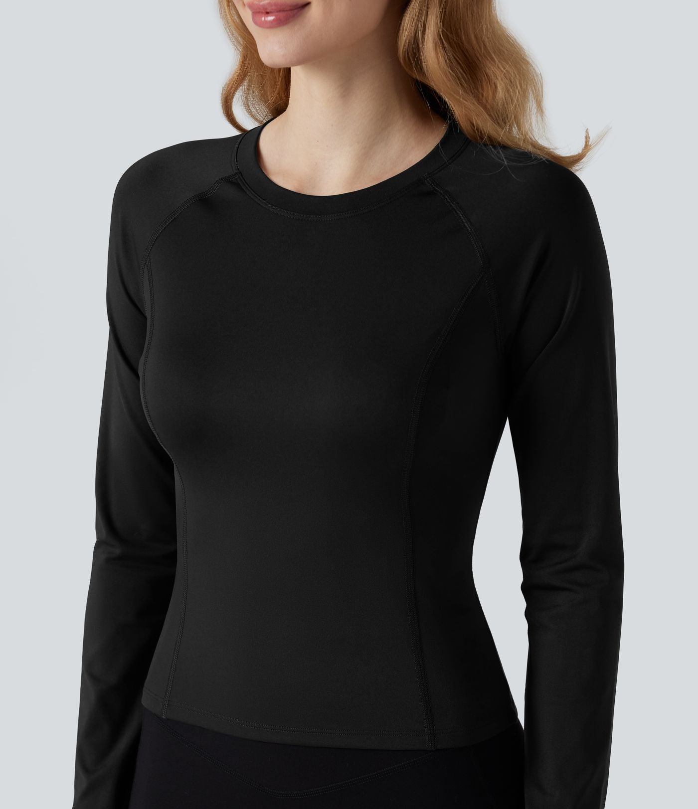 Haut de sport yoga SoftlyZero™ Airy col rond mesh contrastant effet frais InstantCool manches longues avec passe-pouces, protection solaire UPF50+