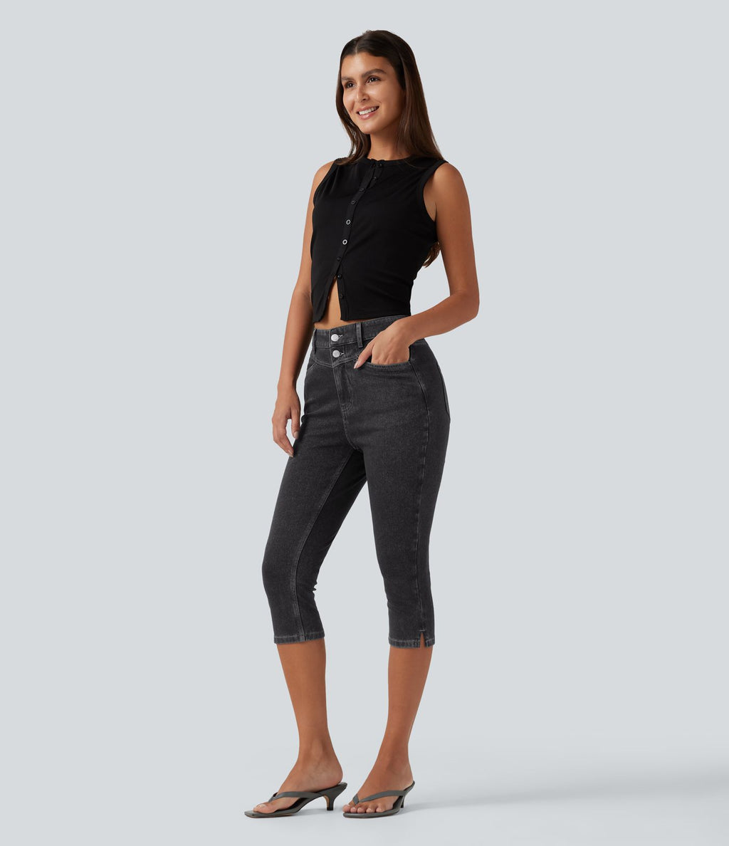 Halara Flex™ Jean slim casual capri taille haute avec fentes et poches