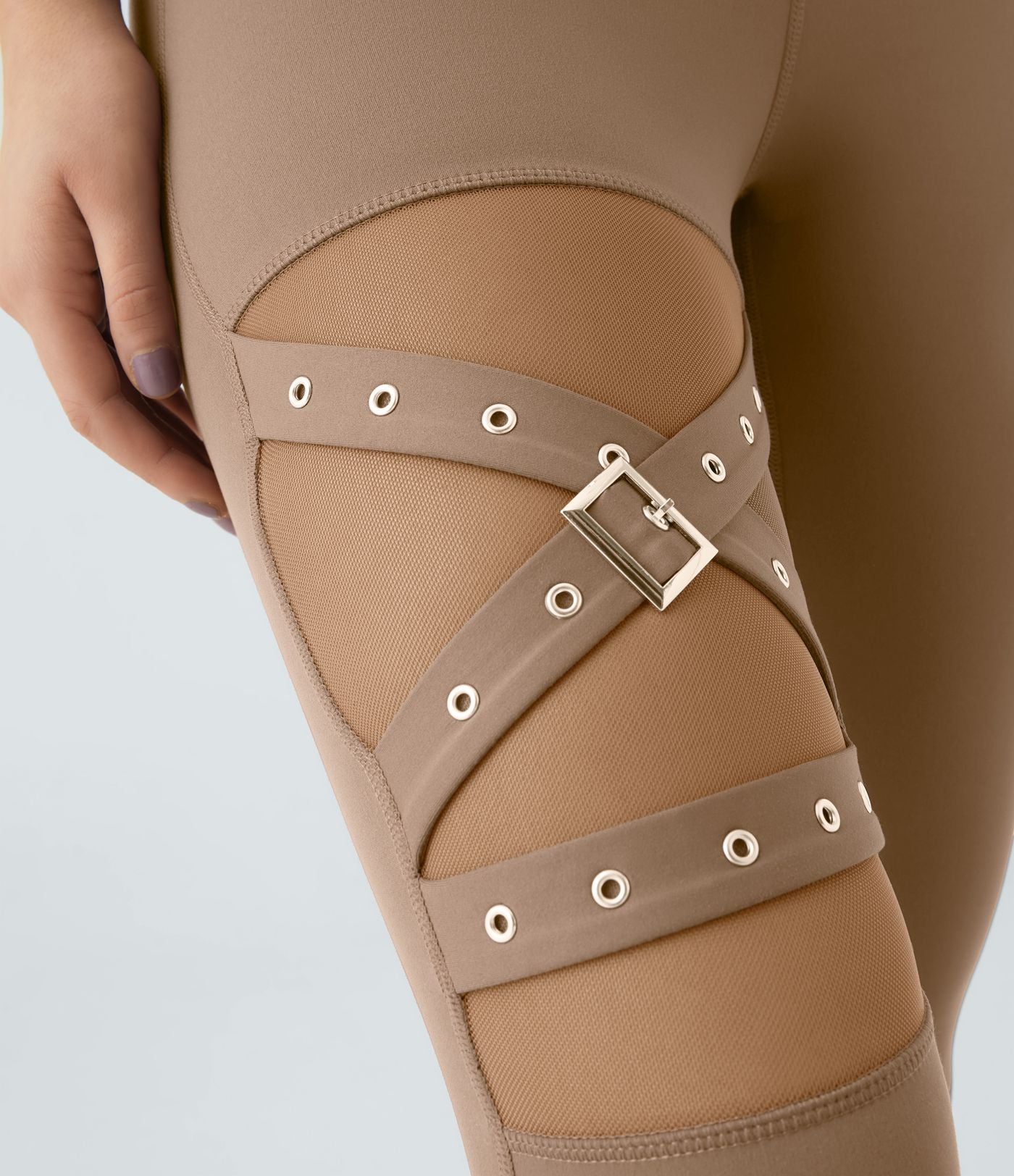 Legging yoga croisé taille haute avec mesh contrastant et boucle décorative DayStretch