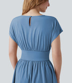 Robe de travail mini Breezeful™ manches chauve-souris courtes fluide séchage rapide avec poches latérales