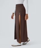Jupe Casual Maxi 2 en 1 Taille Haute Boucle Décorative Fente