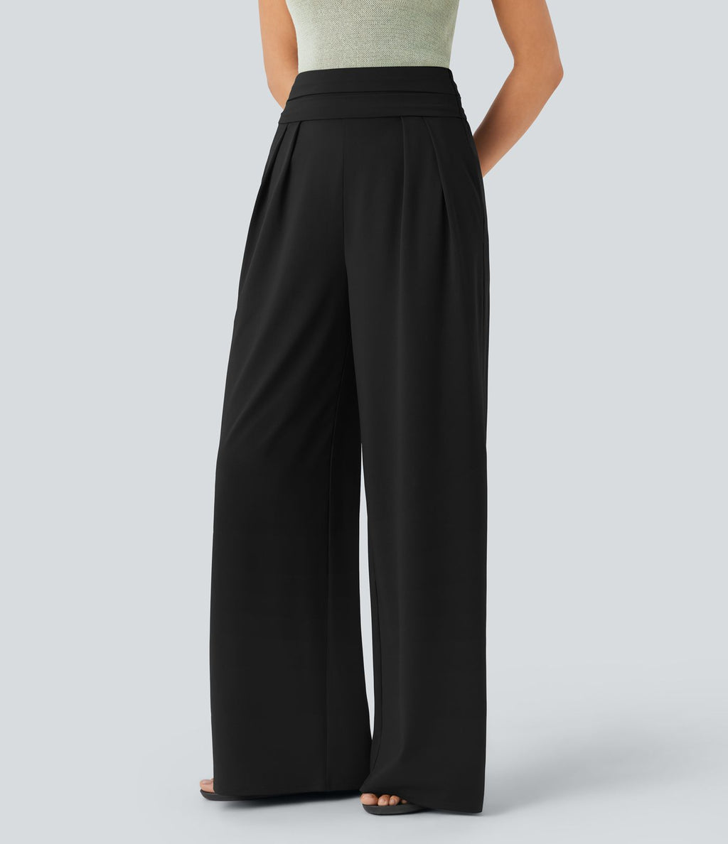 Pantalon large très taille haute gainant avec poches