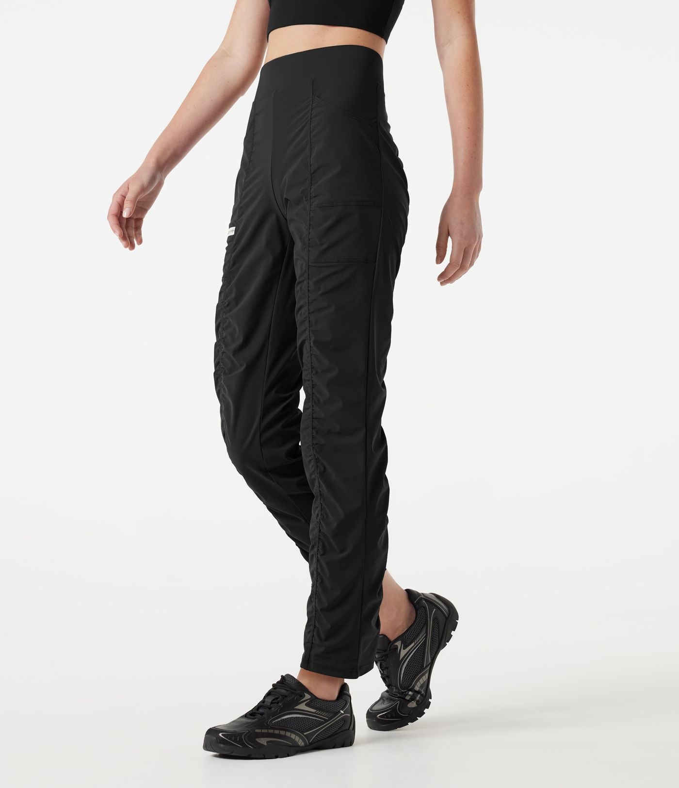 Pantalon slim de running taille haute à séchage rapide avec fronces et poches