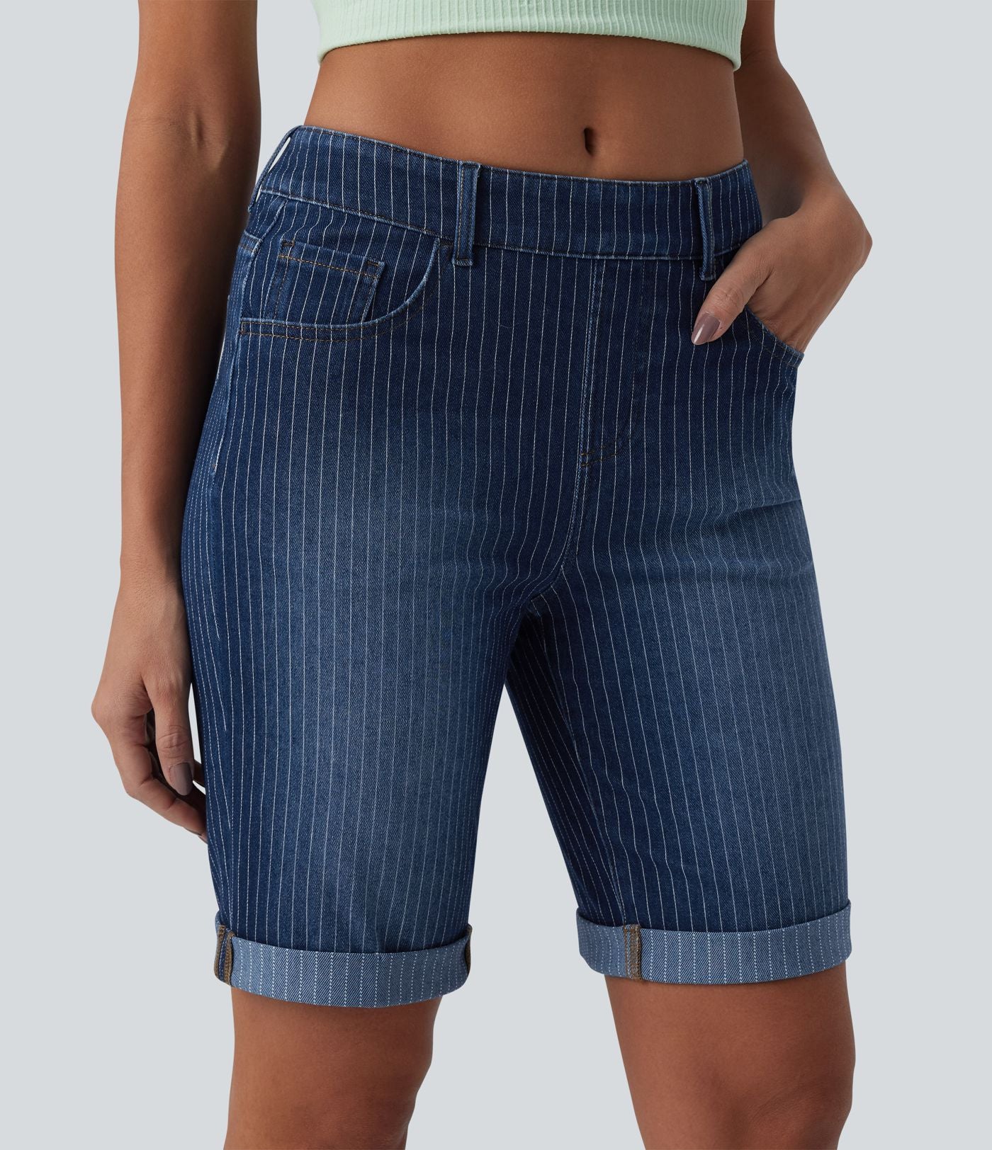 Short skinny casual en jean Halara Flex™ à rayures taille mi-haute avec ourlet retroussé et poches