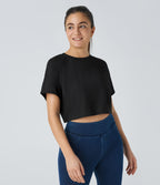 T-shirt Casual Court Tissu Gaufré Uni à Manches Raglan