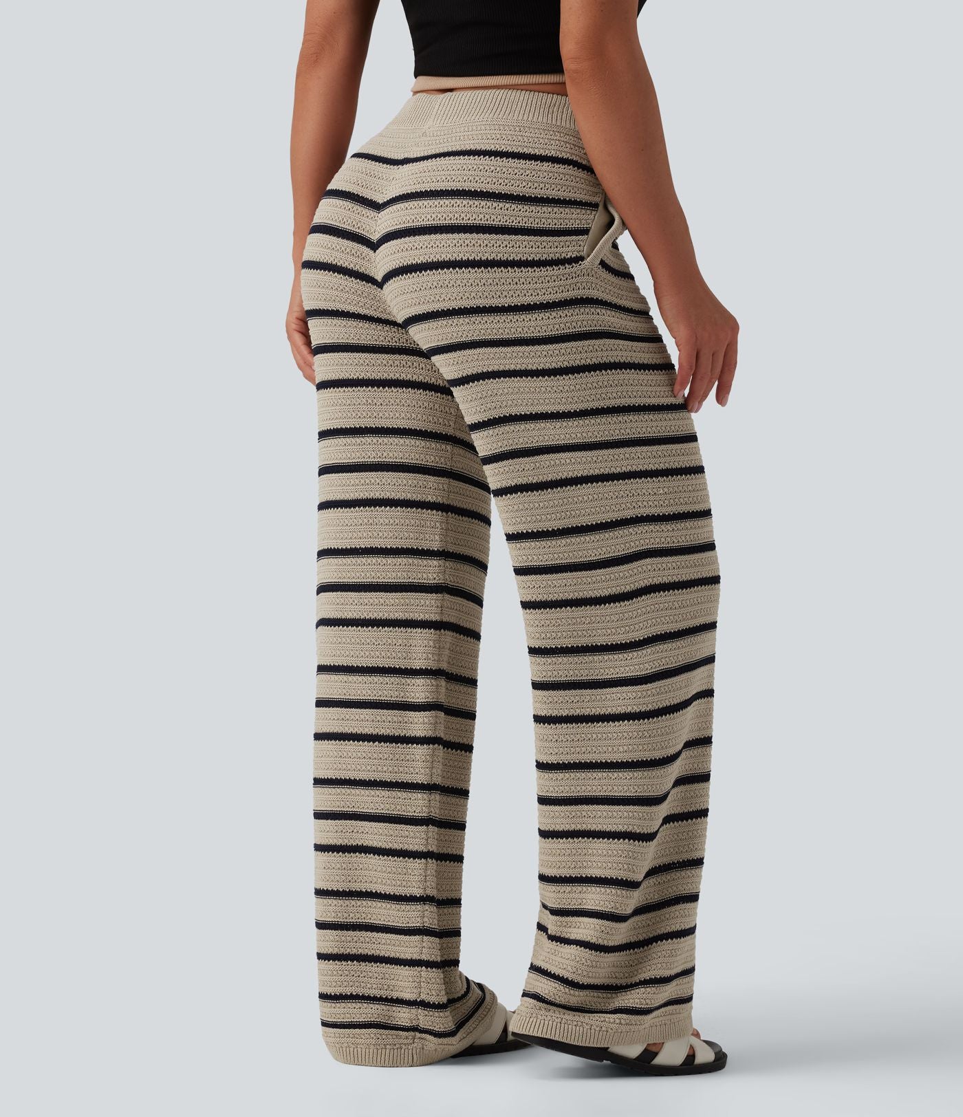 Pantalon pull ample décontracté taille basse avec cordon de serrage color block rayures avec poches