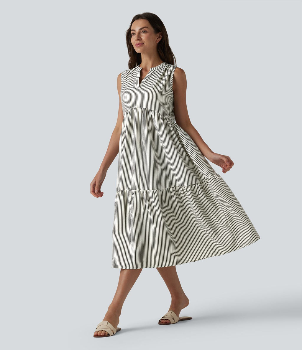 Robe midi rayée sans manches col V avec soutien-gorge intégré