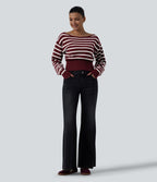 Pull casual asymétrique manches longues rayures