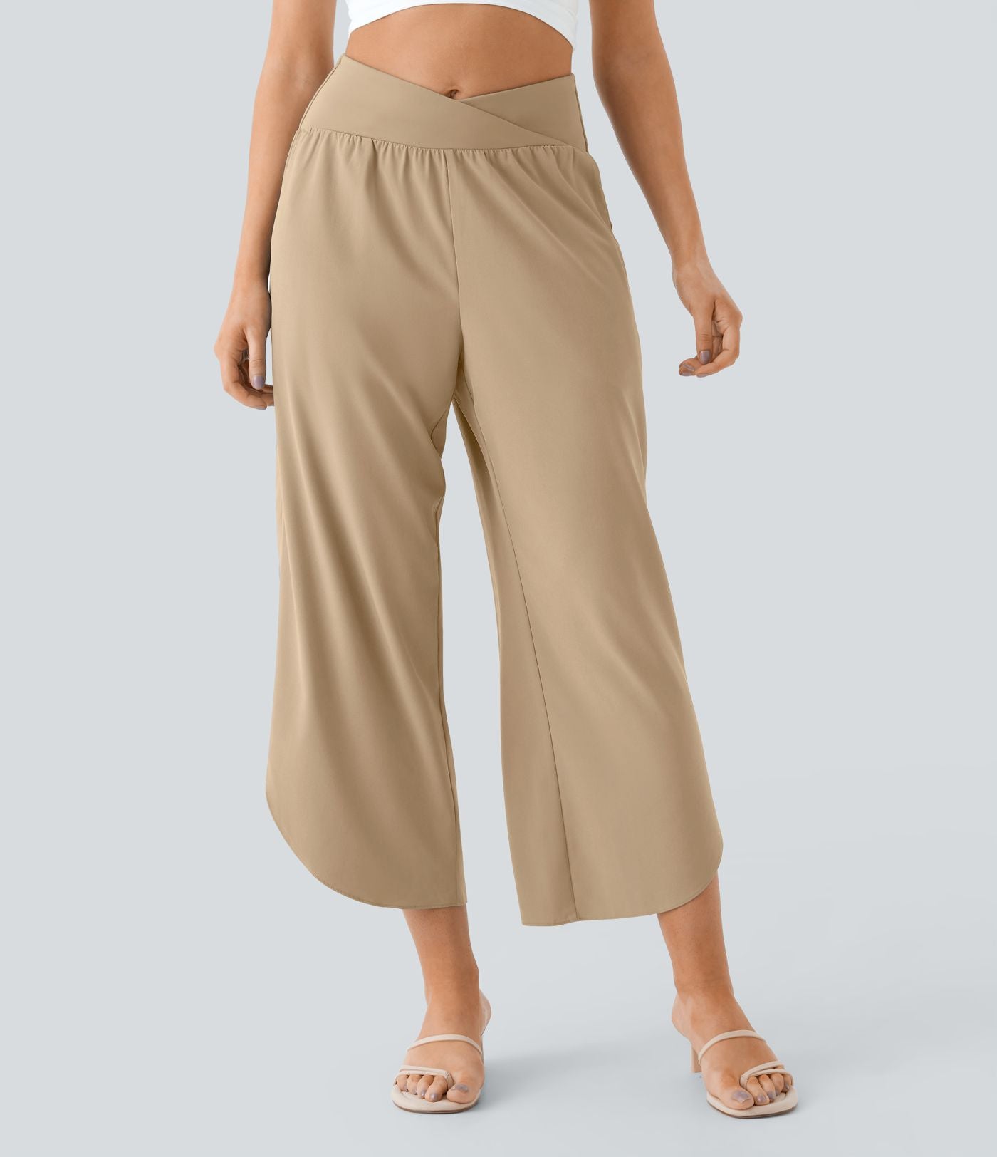 Breezeful™ Pantalon Fluide Vacances Séchage Rapide Taille Haute Croisée Poches Latérales Plissées Fente