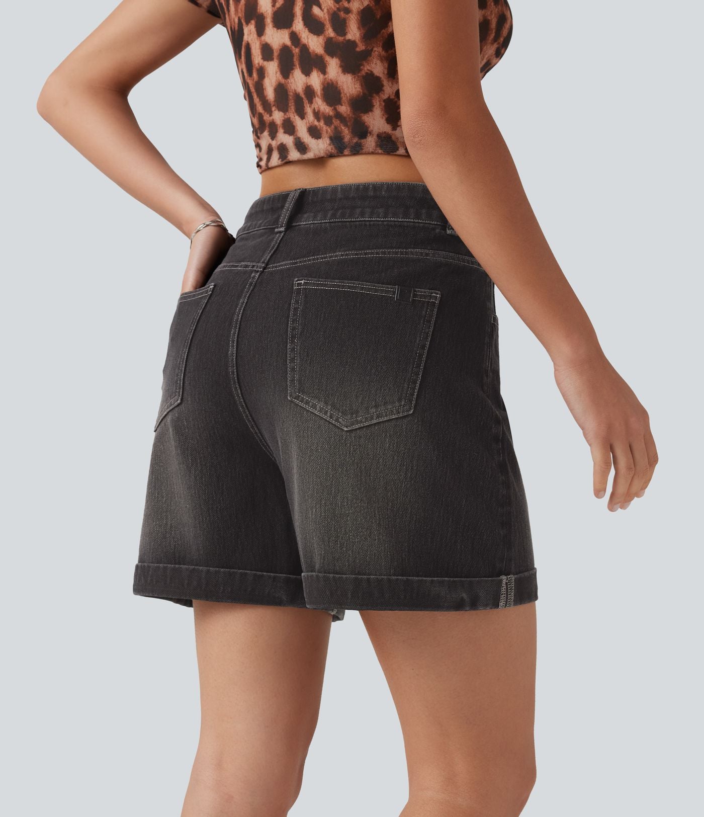 Halara Flex™ Short en denim taille mi-haute ourlet retroussé 12,5 cm avec poches