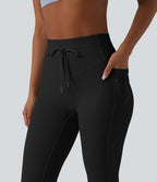 Legging de sport maille côtelée gainant à séchage rapide taille haute avec cordon de serrage et poches - UPF50+
