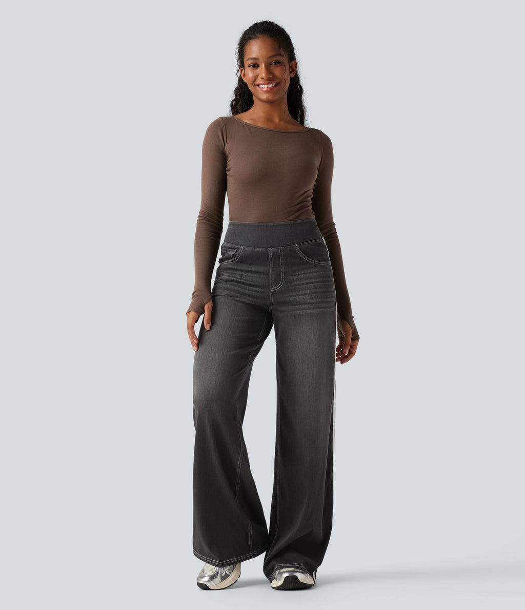 Halara Flex™ Jean large fluide délavé taille haute à rayures avec poches
