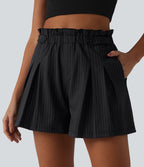 Short plissé taille haute à rayures avec volants et poches – 10 cm