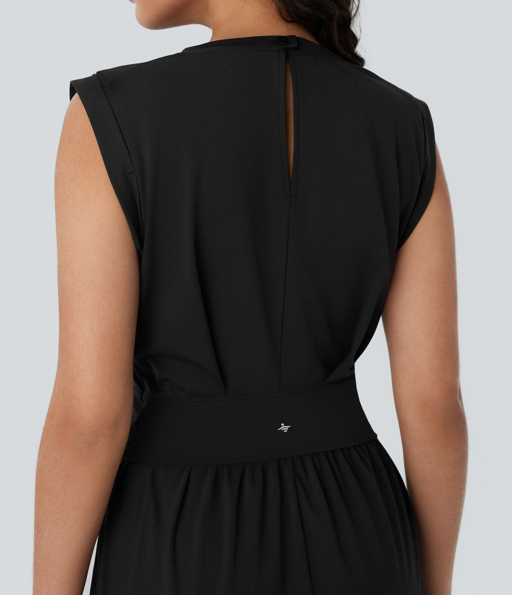 Softlyzero™ Quickdry col rond sans manches dos ajouré avec poche latérale combinaison de yoga - Édition Easy Peasy