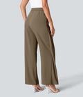 Pantalon Tailleur Large Fluide Taille Haute Fermeture Éclair Invisible