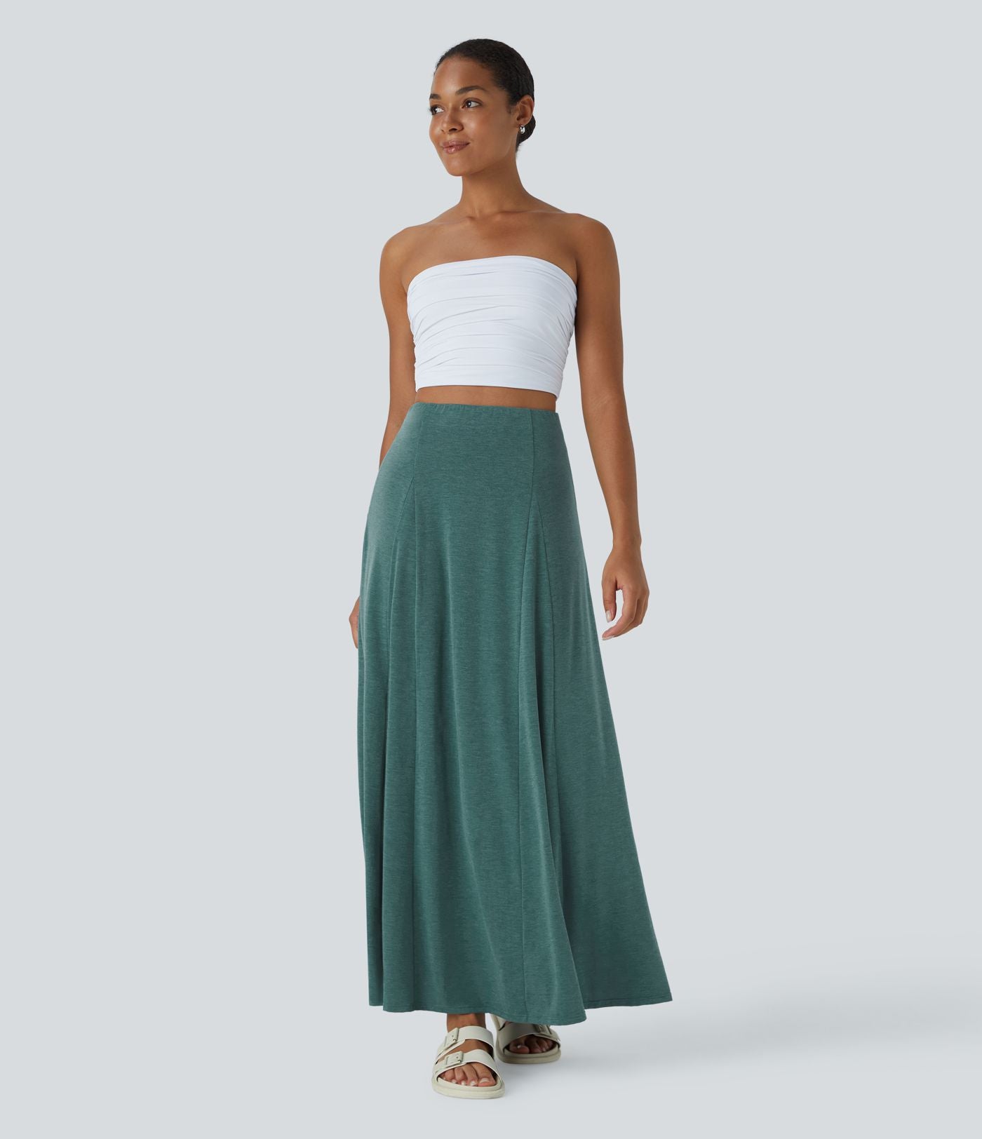 Jupe Évasée Casual Longue Fermeture Éclair Latérale Taille Haute