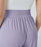 Pantalon décontracté palazzo en maille gaufrée, fluide, large, plissé, taille haute, avec poches