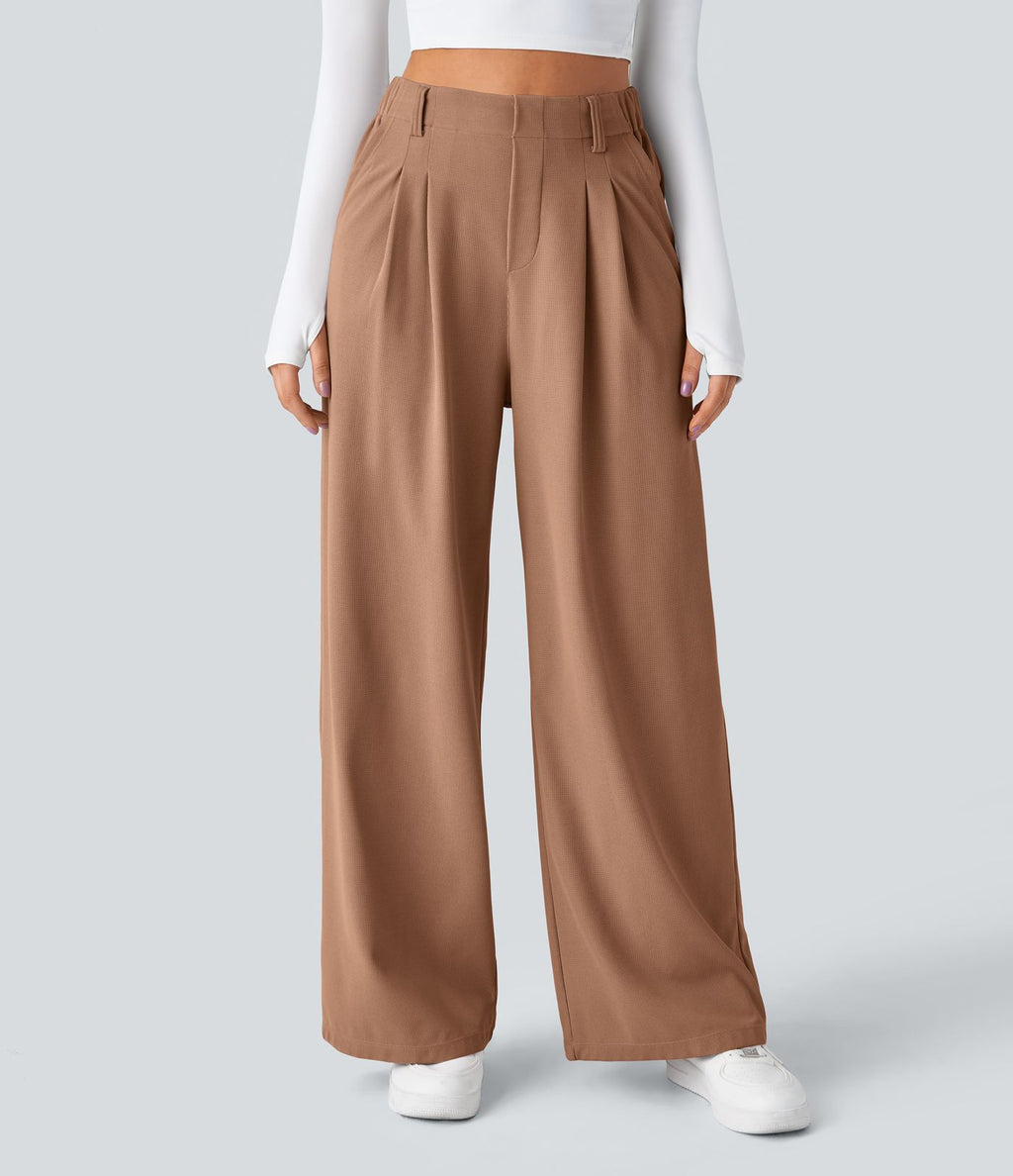 Pantalon Tailleur Large Fluide Halara Flex™ Gaufré Taille Haute Poches Latérales