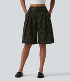 Short ample décontracté à imprimé léopard taille mi-haute, 25 cm, avec poches