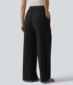 Pantalon large taille haute avec cordon de serrage et poches
