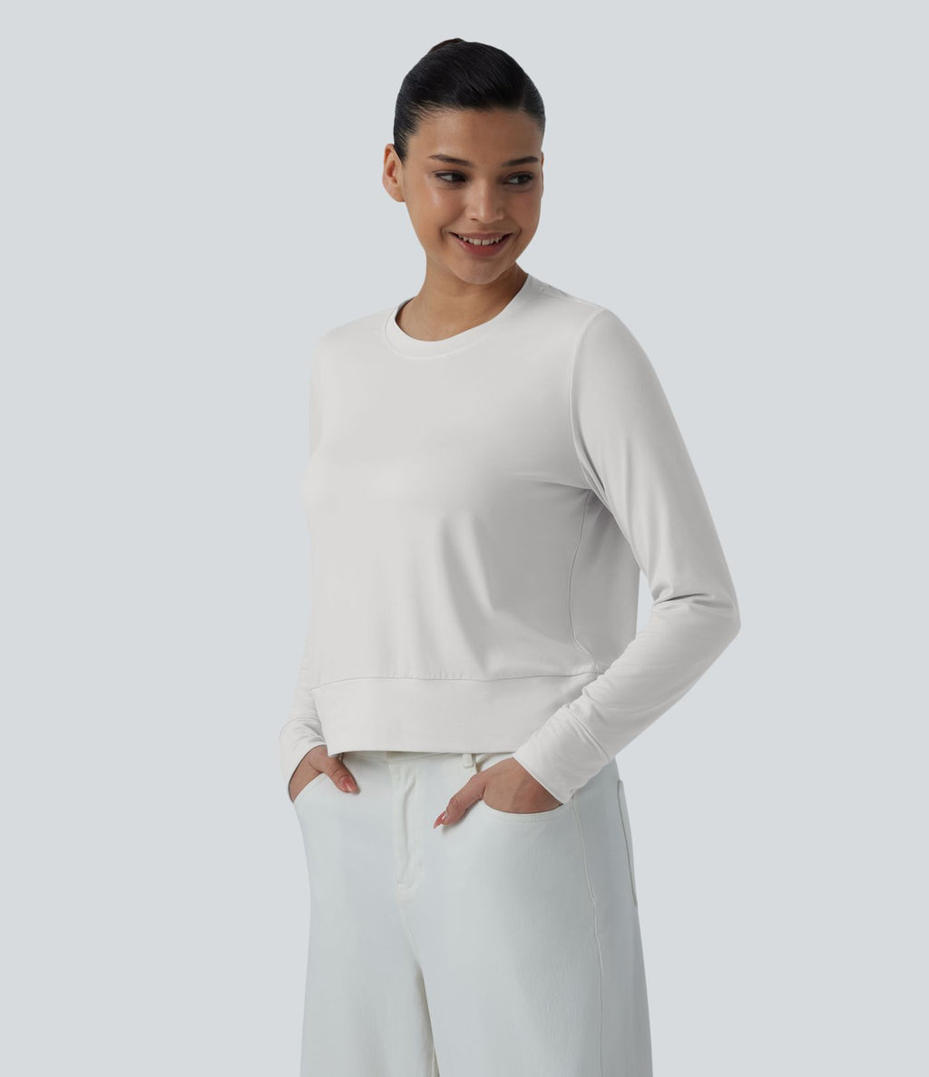 T-shirt casual col rond manches longues coupe ample