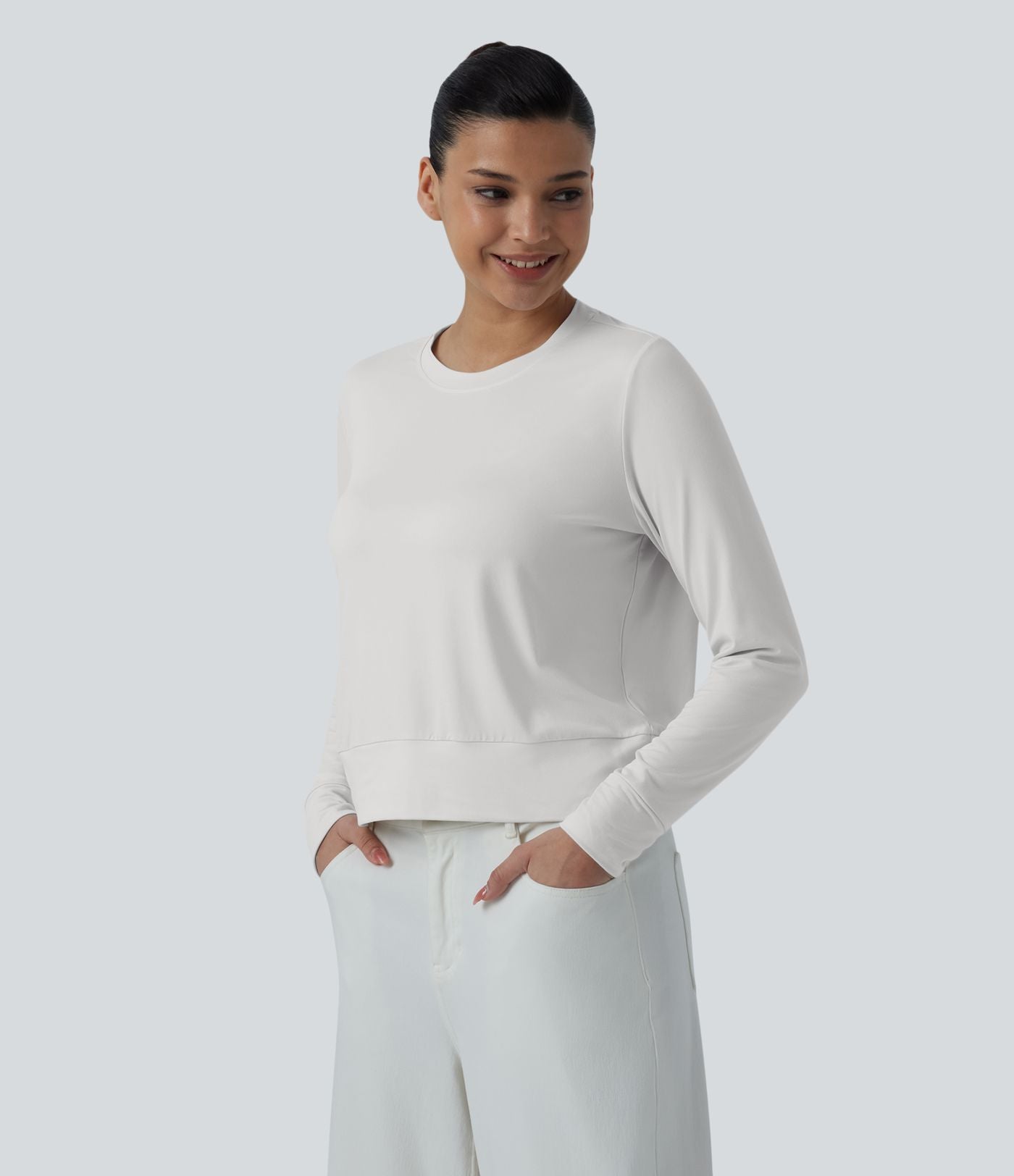 T-shirt casual col rond manches longues coupe ample