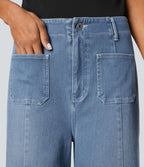 Halara Flex™ Jean large Palazzo et Taille Haute avec Poches Avant en Tricot Extensible Lavé