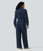 Combinaison denim délavé Halara Flex™ jambes larges manches longues avec cordon de serrage et poches - Édition Easy Peasy