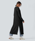 Manteau long décontracté maille côtelée manches longues avec fente