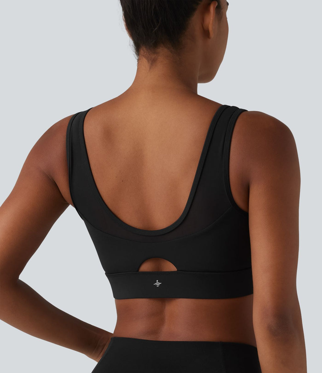 Brassière de sport SoftlyZero™ Airy effet frais InstantCool col V maintien léger avec mesh contrasté et brassière intégrée