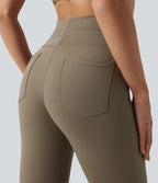 Pantalon de yoga évasé taille haute avec cordon de serrage uni et poches