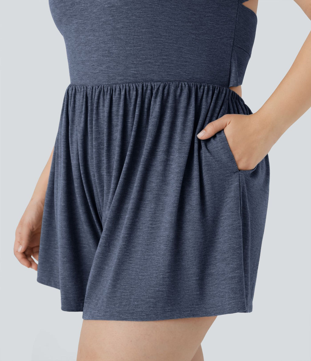 Combinaison-short de séjour grande taille 2-en-1 dos nu torsadée avec poches - Easy Peasy Edition
