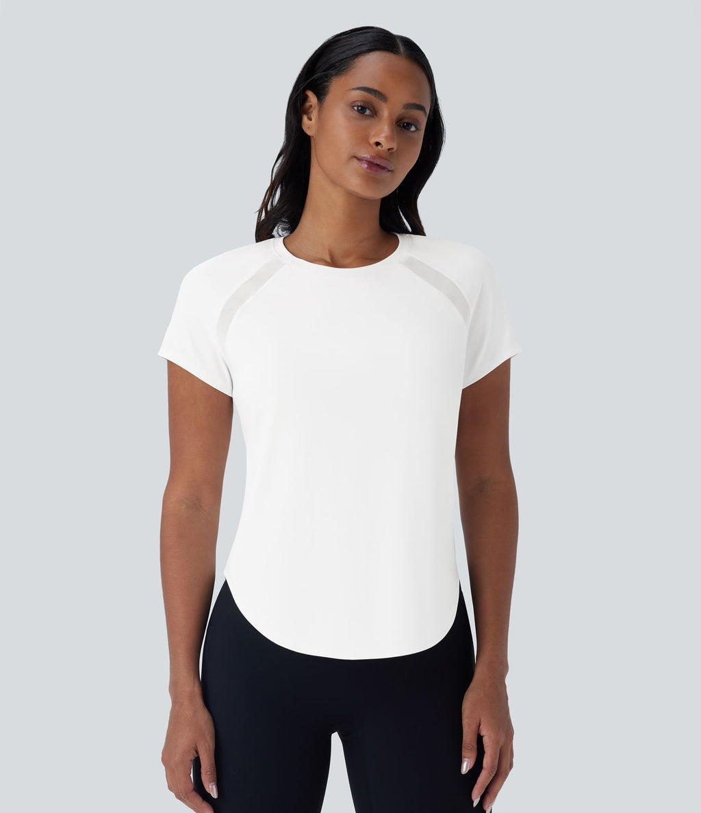 Softlyzero™ QuickDry Haut de sport à manches courtes avec empiècements en mesh contrastés et ourlet arrondi