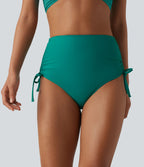 Bas de maillot de bain bikini gainant taille haute avec cordon de serrage et fronces