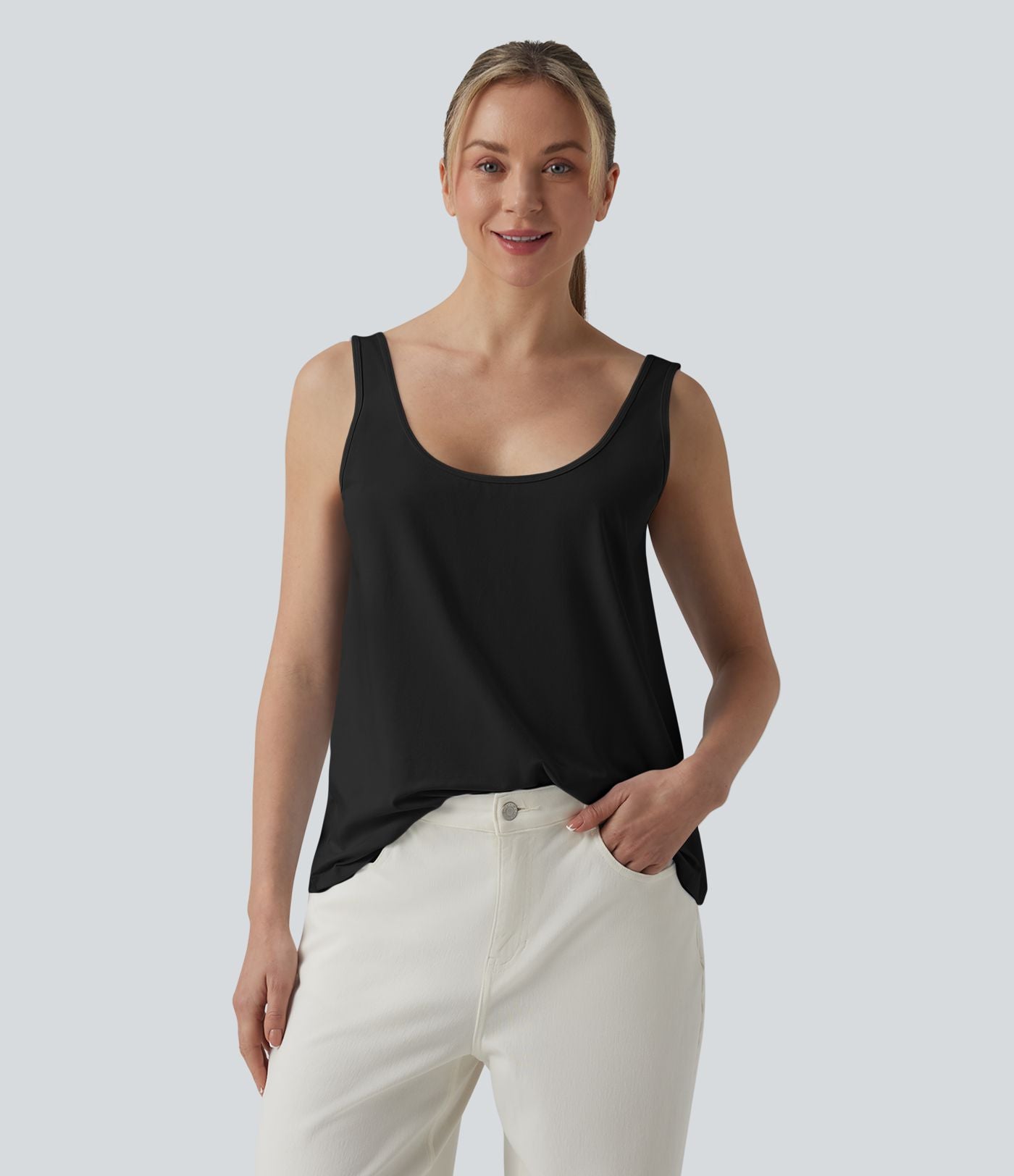 Débardeur casual col U en coton - Réversible devant et dos