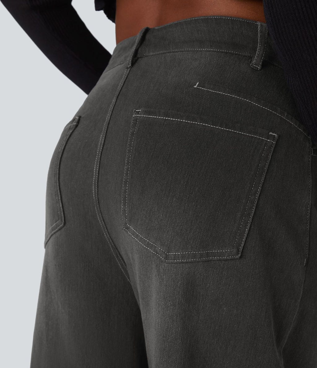 Jean Barrel 7/8 décontracté taille mi-haute avec poches Halara Flex™