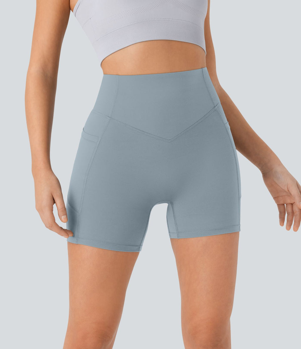 Short cycliste 12,5 cm d'entraînement gainant galbant taille haute avec effet scrunch et poches Halara UltraSculpt™