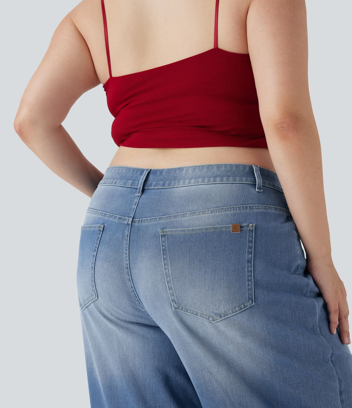 Jean décontracté grande taille Halara Flex™ taille basse large en maille extensible délavée avec multiples poches