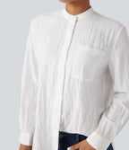 Chemise décontractée manches longues ourlet arrondi avec poche