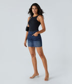 Halara Flex™ Jupe en Jean Lavé Casual Extensible Côtelé Taille Haute Poches Multiples Coupe Moulante