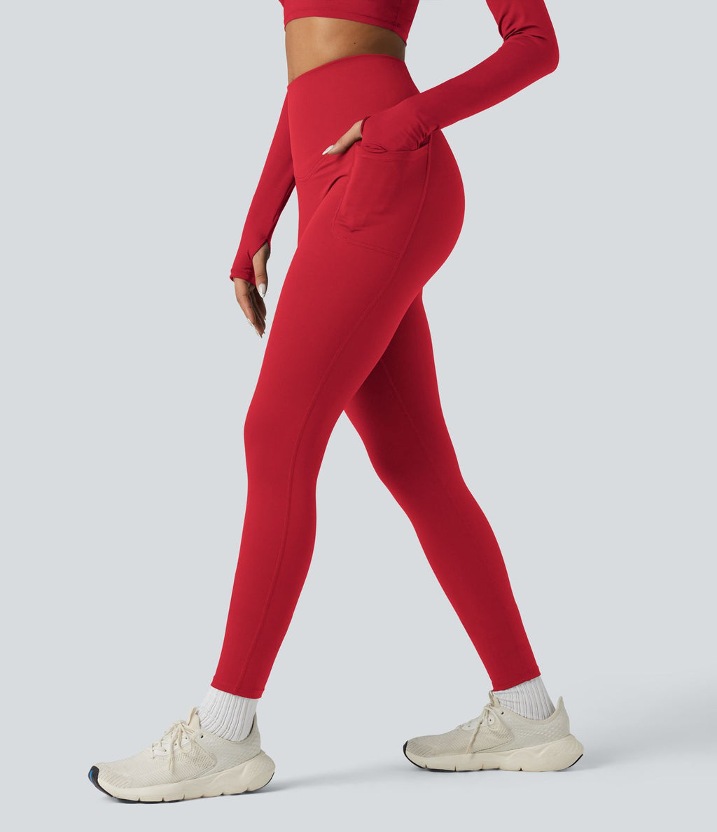 Legging running polaire thermique gainant croisé dos taille haute Halara UltraSculpt™ Heat avec poches