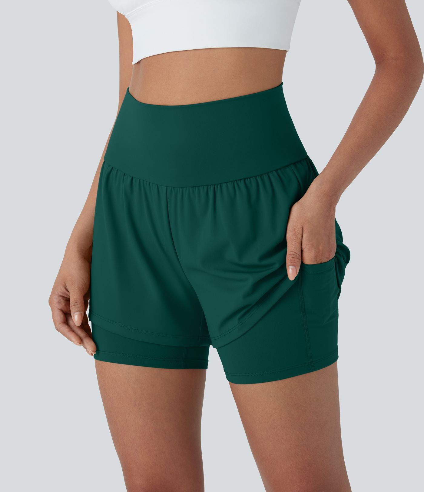 Short de yoga 2-en-1 SoftlyZero™ Airy taille très haute effet frais InstantCool 12,5 cm avec poches