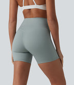 Short cycliste de yoga côtelé taille haute 12,5 cm avec poche