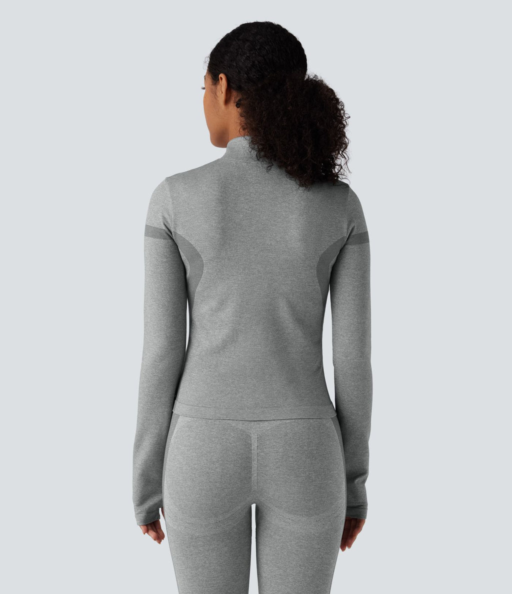 Veste de yoga chaude OneForm Seamless Flow col montant zippée à manches longues avec passage de pouce