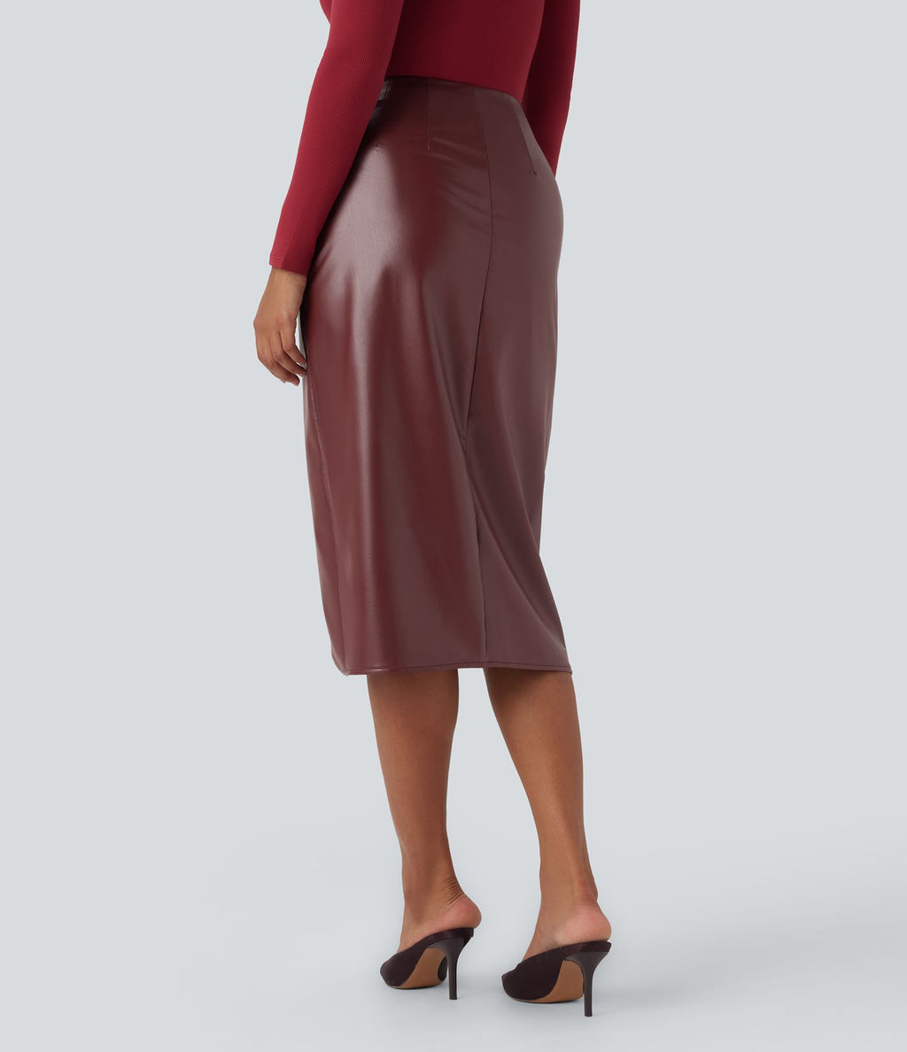 Jupe polaire simili cuir taille haute ourlet tulipe