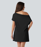Robe courte décontractée SoftlyZero™ Airy à une épaule manches courtes avec brassière intégrée effet frais InstantCool